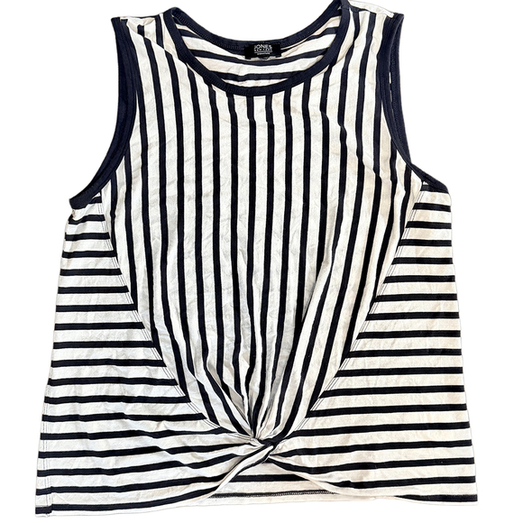 Jones New York Signature Tie knot front black white stripe muscle tank top casua - Picture 5 of 8